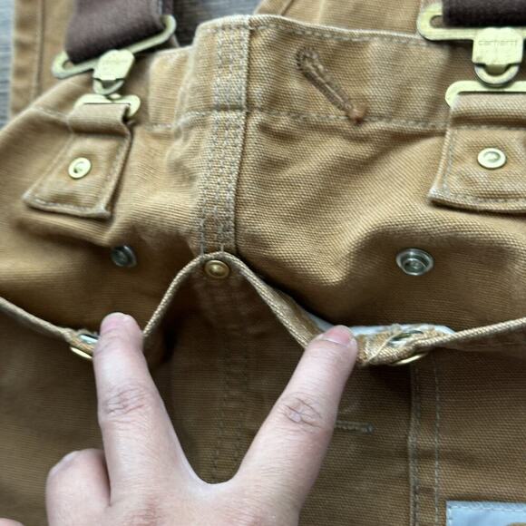 Carhartt Mens 42X32 Brown Double Knee Overalls Bib Workwear Carpenter USA *READ - Picture 8 of 16